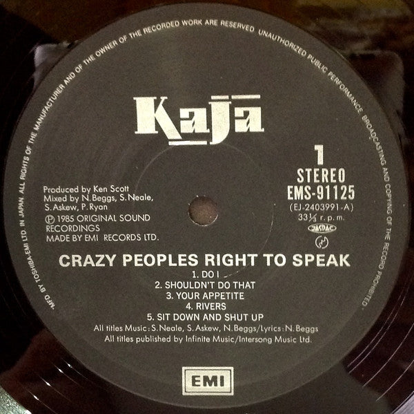Kaja - Crazy Peoples Right To Speak (LP, Album)