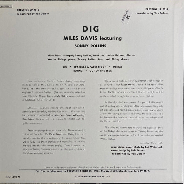 Miles Davis Featuring Sonny Rollins - Dig (LP, Comp, Mono, RE, RM)