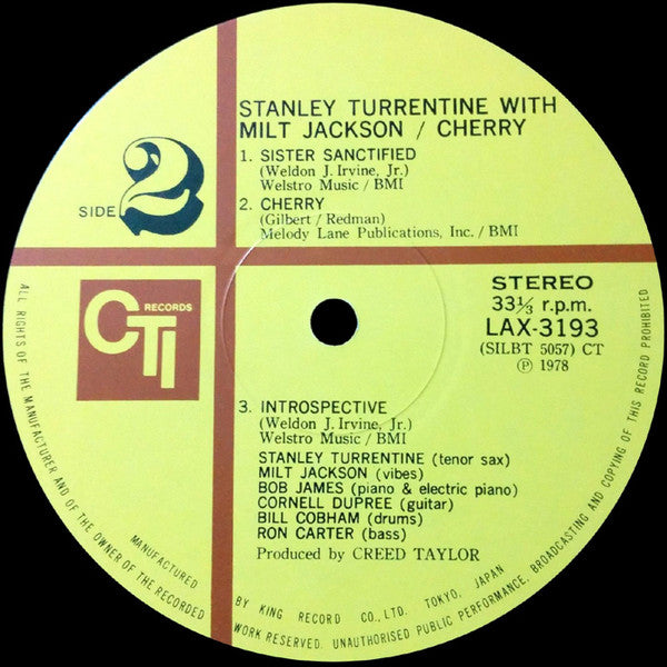 Stanley Turrentine With Milt Jackson - Cherry (LP, Album, Ltd, RE)