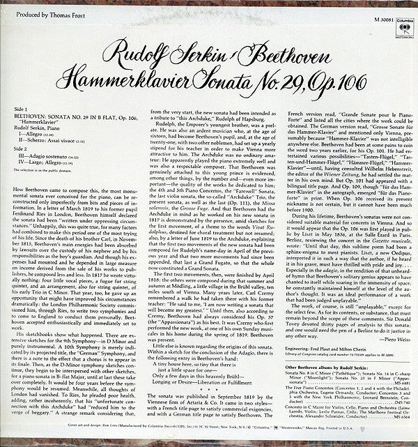 Rudolf Serkin - Hammerklavier Sonata No. 29, Op. 106(LP, Album)