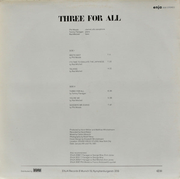 Phil Woods / Tommy Flanagan / Red Mitchell - Three For All (LP, Album)