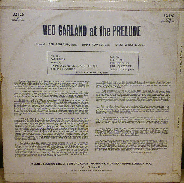 Red Garland - At The Prelude (LP, Mono)