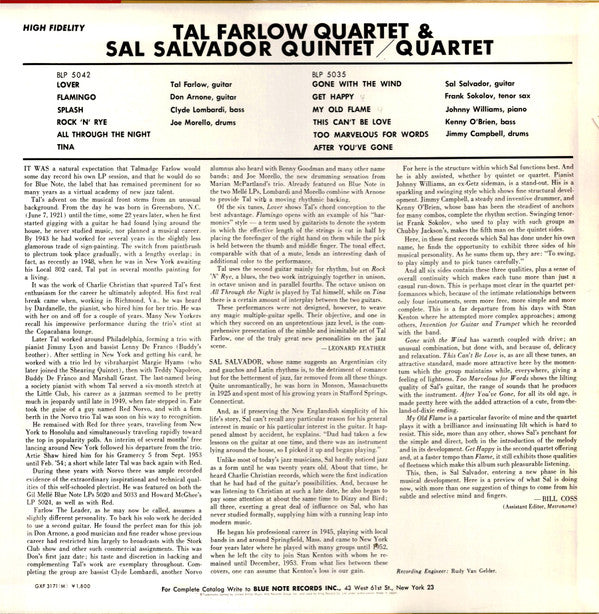The Tal Farlow Quartet - Tal Farlow Quartet / Sal Salvador Quintet/...