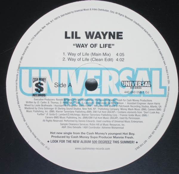 Lil Wayne - Way Of Life (12"", Promo)