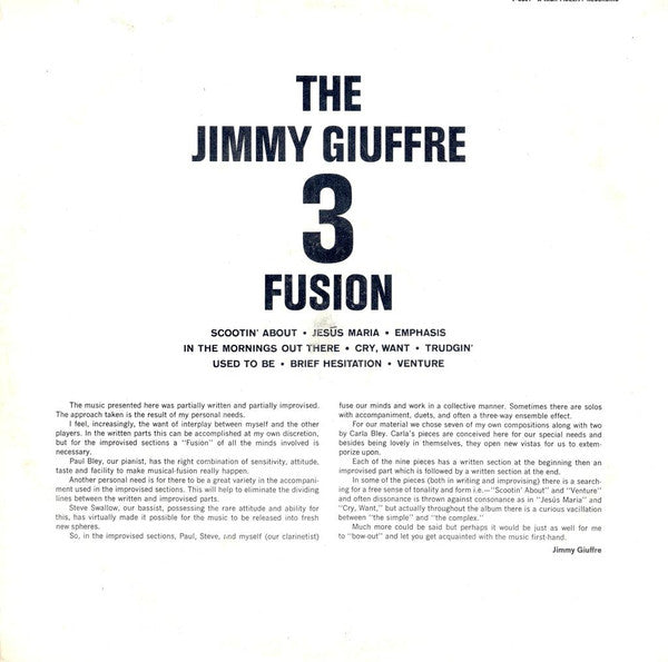 The Jimmy Giuffre 3* - Fusion (LP, Album, Mono)