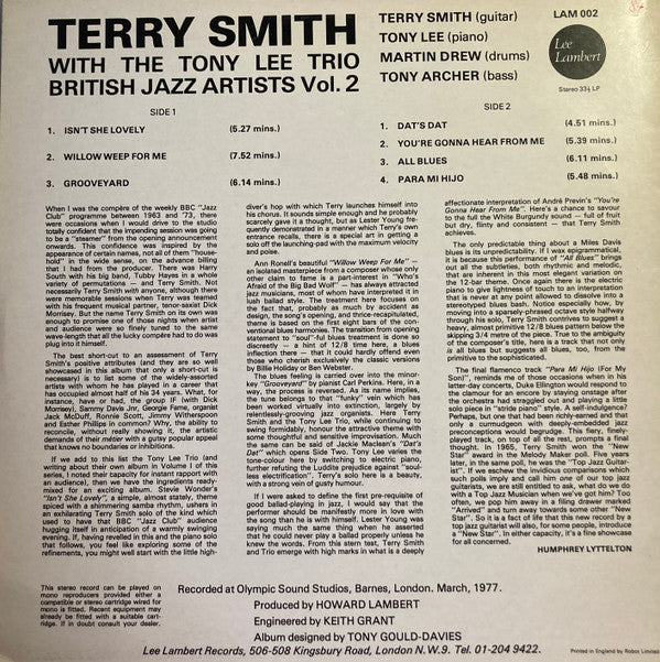 Terry Smith - British Jazz Artists Vol. 2(LP, Album)