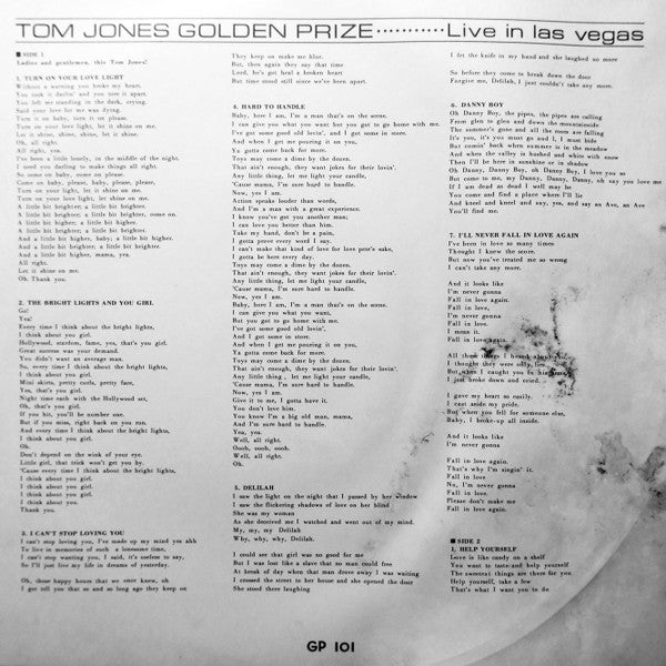 Tom Jones - Live In Las Vegas (LP, Album, Gat)