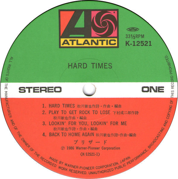 Blizard (2) - Hard Times (LP, Album)