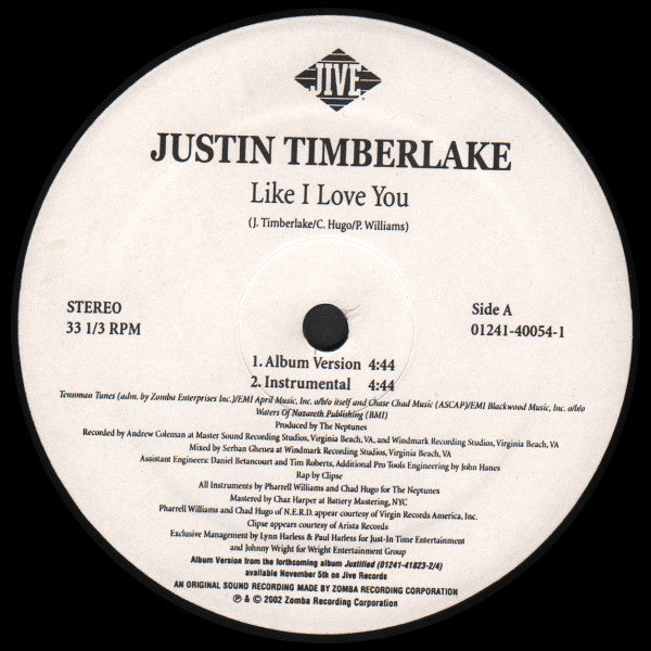 Justin Timberlake - Like I Love You (12"", Single)