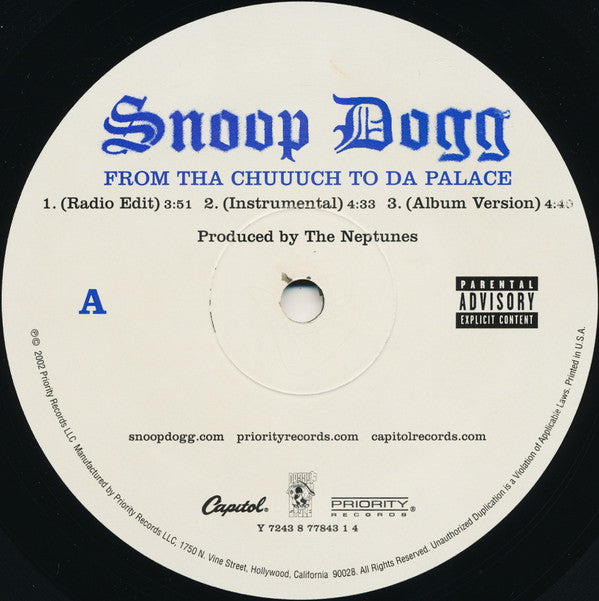 Snoop Dogg - From Tha Chuuuch To Da Palace (12"", Single)