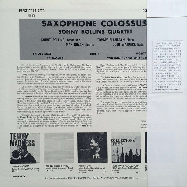 Sonny Rollins - Saxophone Colossus (LP, Album, Mono, RE)