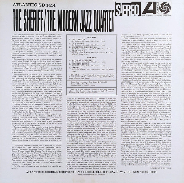The Modern Jazz Quartet - The Sheriff (LP, Album, RE)