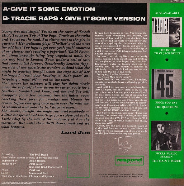 Tracie!* - Give It Some Emotion (12"", Single)