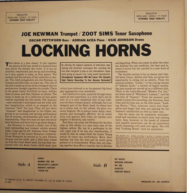 Joe Newman And Zoot Sims - Locking Horns (LP, Album, Mono, Ltd, RE)