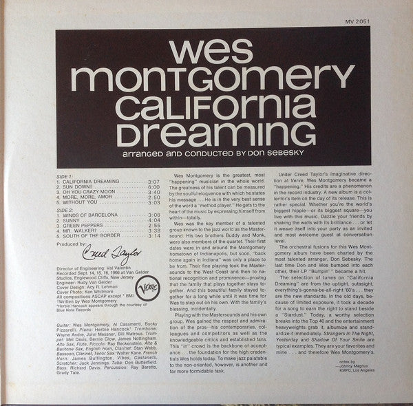 Wes Montgomery - California Dreaming (LP, Album, RE, Gat)