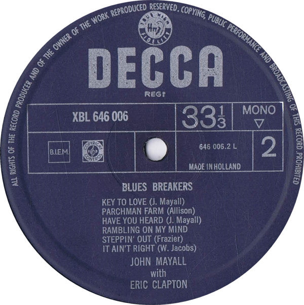 John Mayall With Eric Clapton - Blues Breakers (LP, Album, Mono)