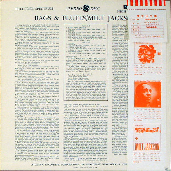 Milt Jackson - Bags & Flutes (LP, Album, RE)
