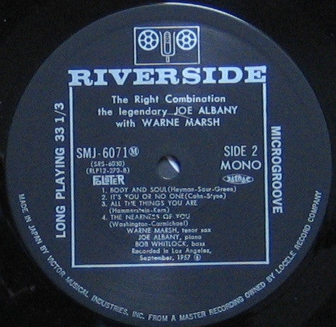 Joe Albany - The Right Combination(LP, Album, Mono, RE)