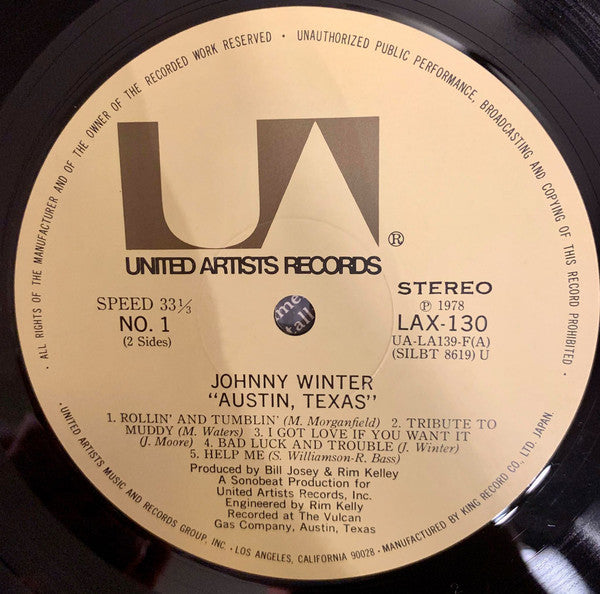 Johnny Winter - Austin Texas (LP, Album, RE)
