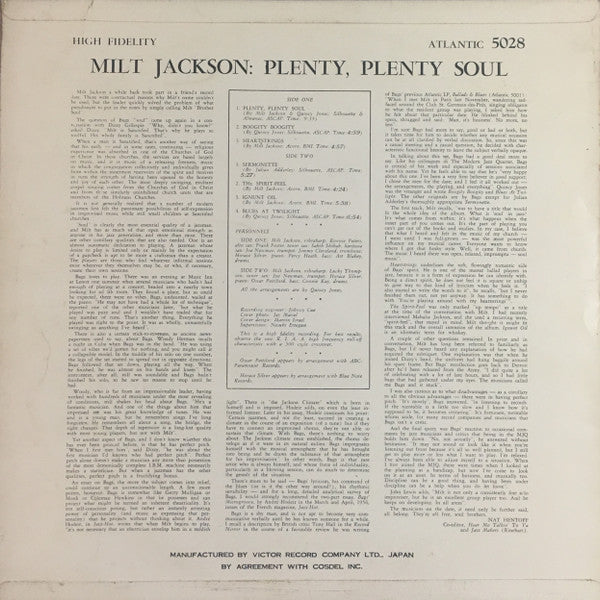 Milt Jackson - Plenty, Plenty Soul (LP, Album, Mono, Dee)
