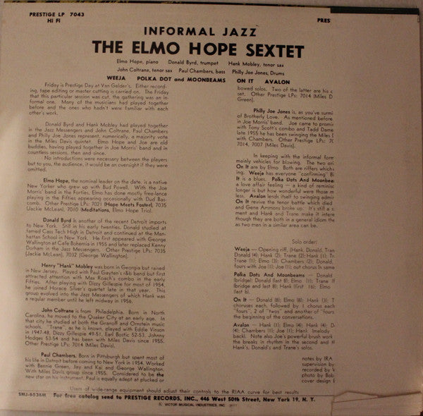 Elmo Hope Sextet - Informal Jazz (LP, Album, Mono, Promo, RE)