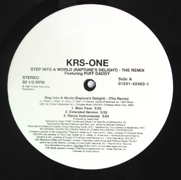 KRS-One - Step Into A World (Rapture's Delight) (The Remix) (12"")