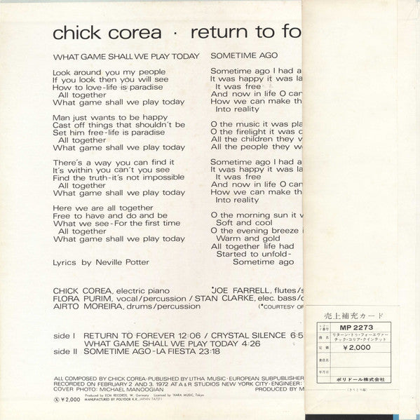 Chick Corea - Return To Forever (LP, Album)