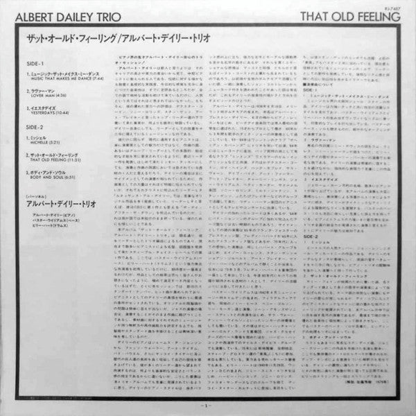 Albert Dailey Trio - That Old Feeling (LP, Album)