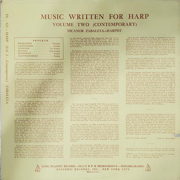 Nicanor Zabaleta - Harp Music Vol. 2 (LP, Album, Mono)