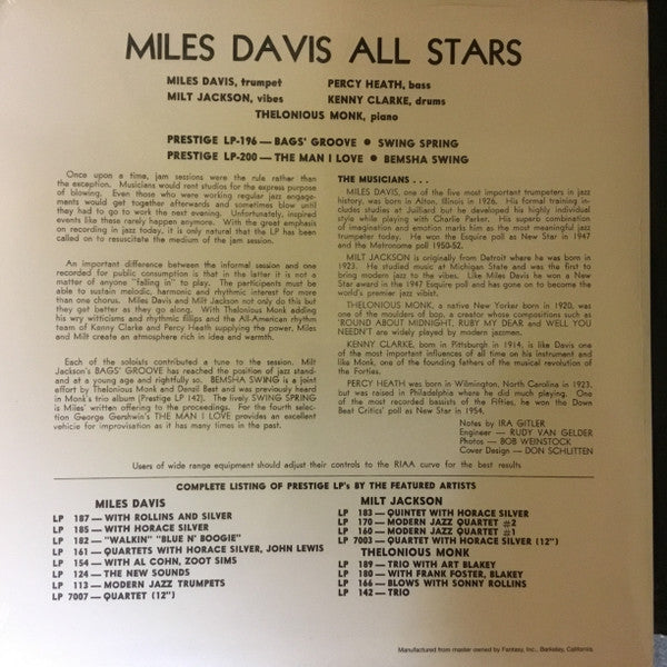 The Miles Davis Sextet - Miles Davis All Star Sextet (10"", RE)