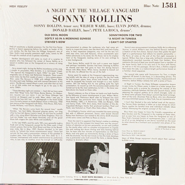 Sonny Rollins - A Night At The ""Village Vanguard""(LP, Album, Mono...