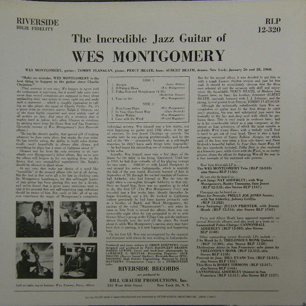Wes Montgomery - The Incredible Jazz Guitar of Wes Montgomery(LP, A...