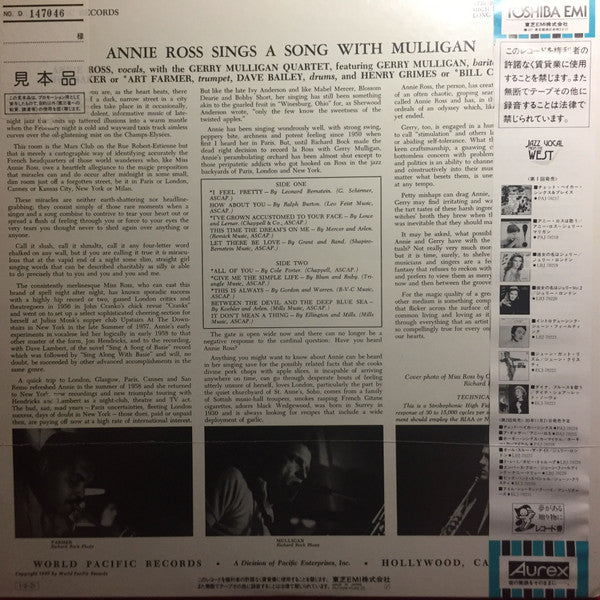 Annie Ross - Sings A Song With Mulligan! (LP, Album, Promo, RE)