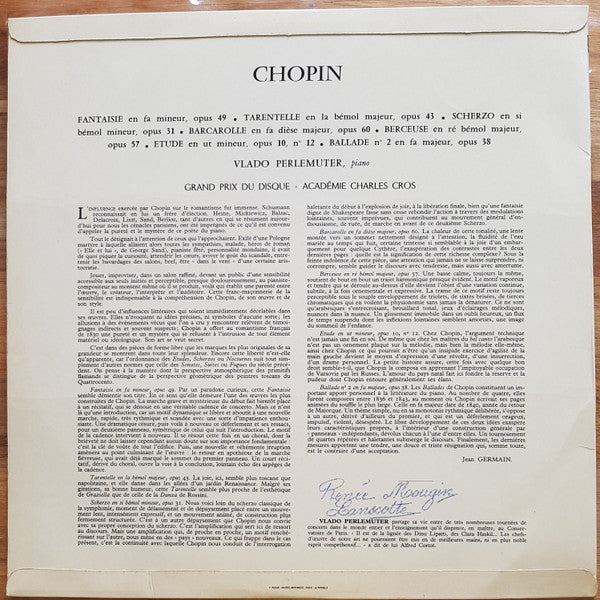 Chopin* - Vlado Perlemuter - Chopin Récital (LP, Album, Mono)