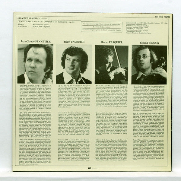 Johannes Brahms - Piano Quartet Op. 25 (LP)