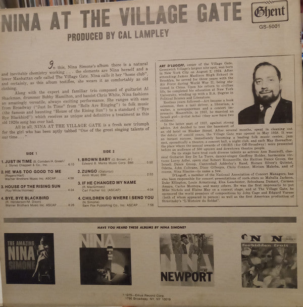 Nina Simone - At The Village Gate (LP, Album, RE)