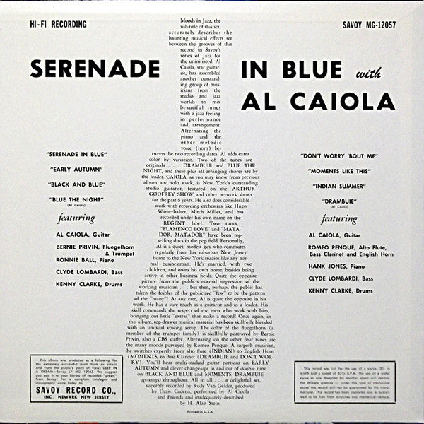 Al Caiola - Serenade In Blue (LP, Album, Mono, RE)