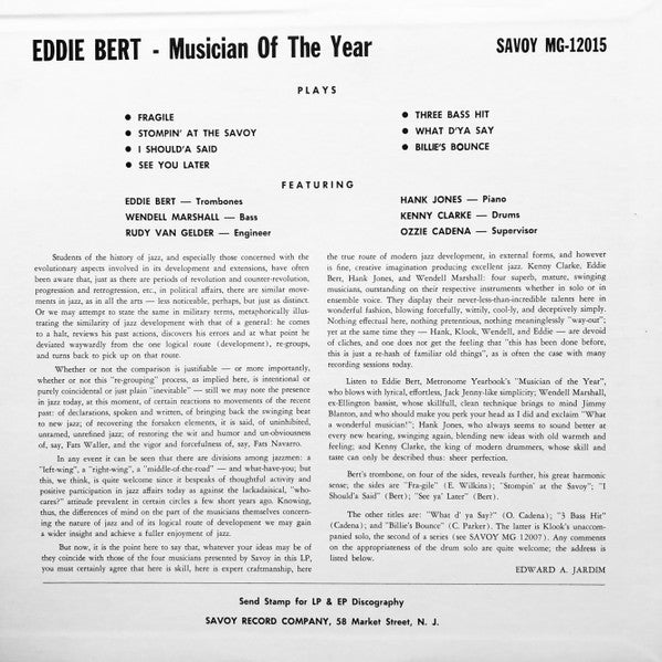 Eddie Bert - Musician Of The Year (LP, Album, Mono, RE)