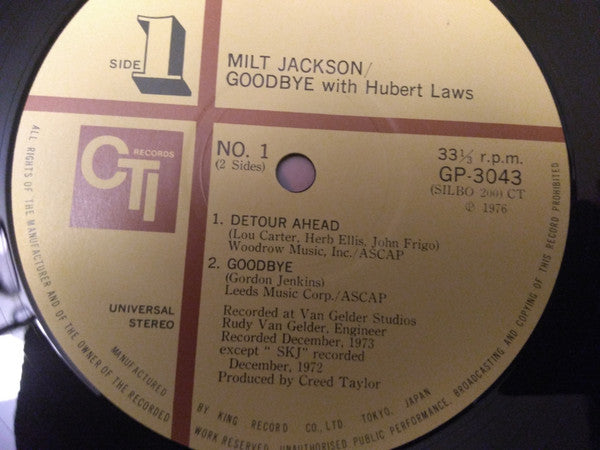 Milt Jackson With Hubert Laws - Goodbye (LP, Album)