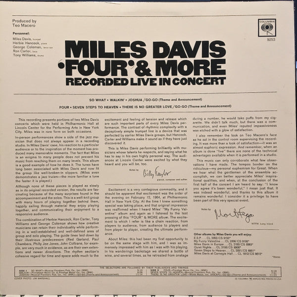 Miles Davis - 'Four' & More - Recorded Live In Concert(LP, Album, Rei)