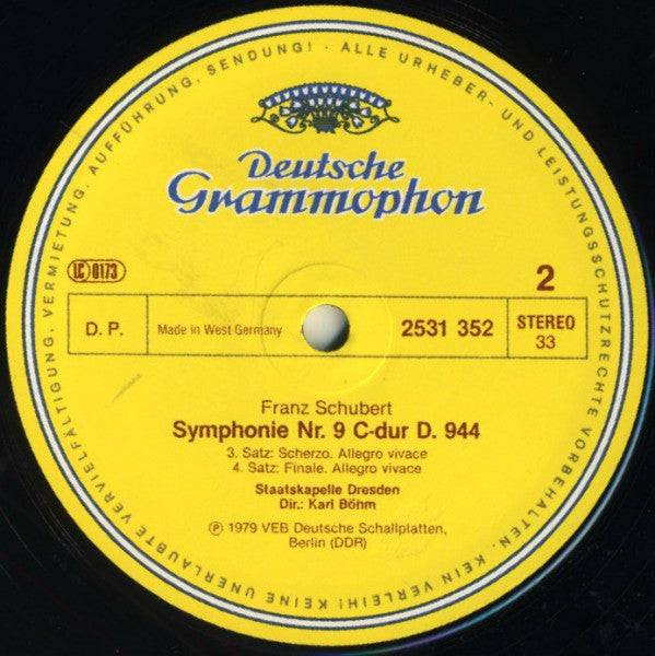 Schubert*, Staatskapelle Dresden, Karl Böhm - Symphonie No. 9  (LP)