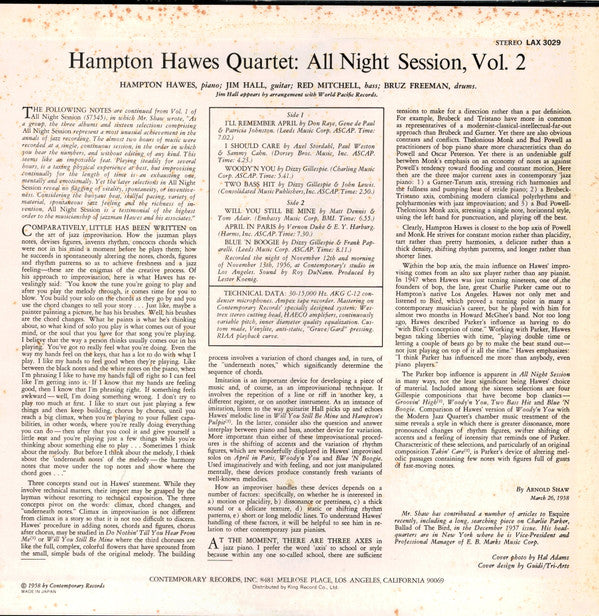 Hampton Hawes Quartet - All Night Session, Vol. 2 (LP, Album, Ltd, RE)