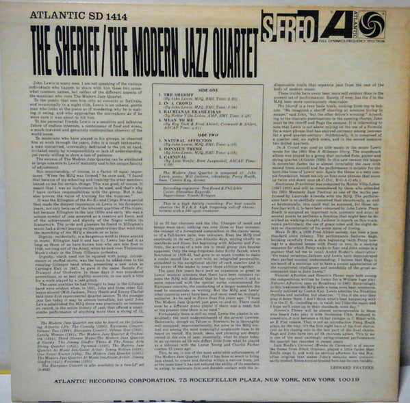 The Modern Jazz Quartet - The Sheriff (LP, Album, Ltd, RE)