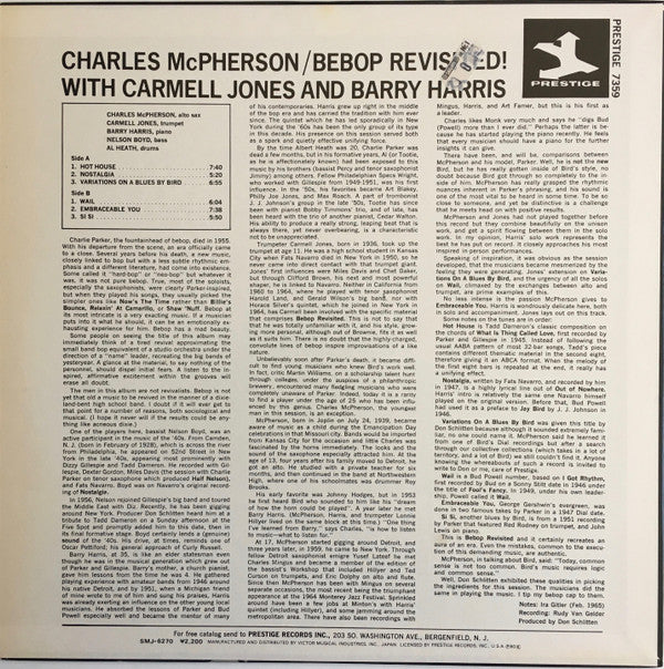 Charles McPherson - Bebop Revisited!(LP, Album, RE)