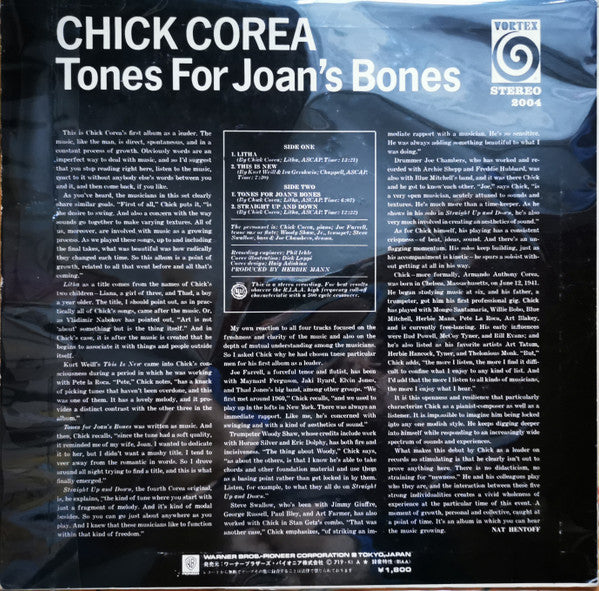 Chick Corea - Tones  For Joan's Bones (LP, Album, RE)