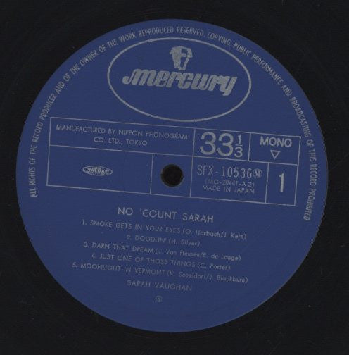 Sarah Vaughan - No Count Sarah (LP, Album, Mono, RE)