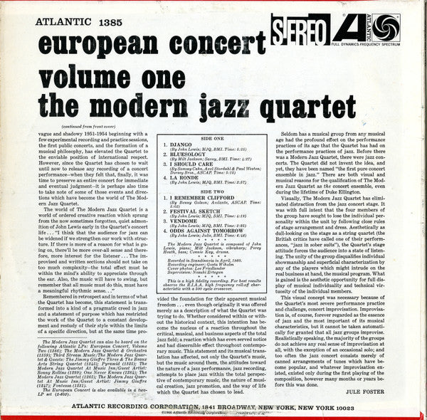 The Modern Jazz Quartet - European Concert : Volume One (LP, Album)