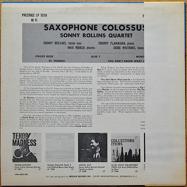 Sonny Rollins - Saxophone Colossus (LP, Album, Mono, RE)