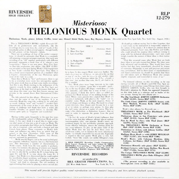 Thelonious Monk Quartet* - Misterioso (LP, Album, RE, 180)