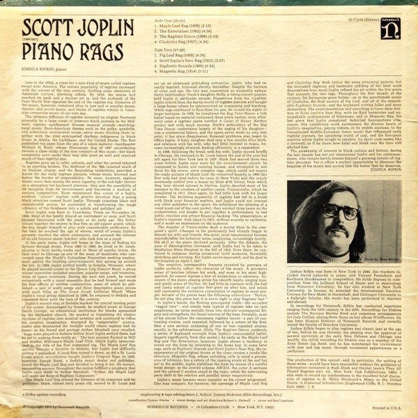 Scott Joplin, Joshua Rifkin - Piano Rags (LP, Album, RE)